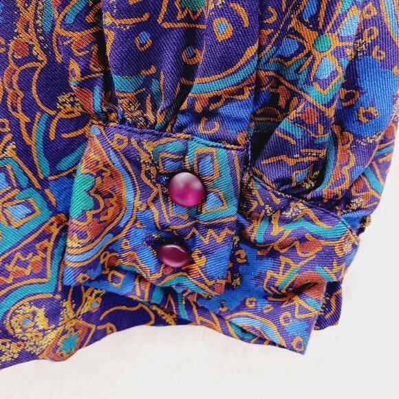 Pendleton Blouse Size 8 Blue Gold Paisley Boho Luxe Art Teacher Witchy Office - Picture 2 of 16